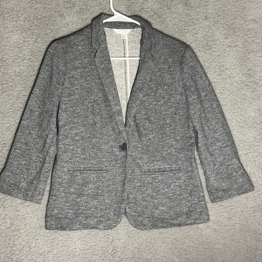 LC Lauren Conrad Gray Knit One-Button Blazer 3/4 Sleeves  Small